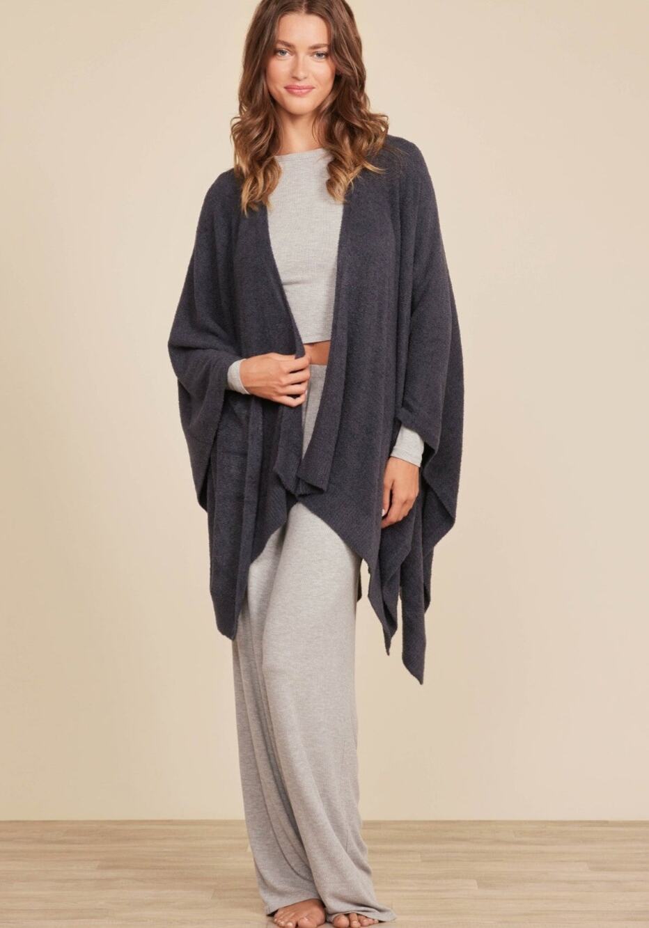 Barefoot Dreams CozyChic Lite Weekend Wrap Indigo Blue Shawl Cardigan NWT